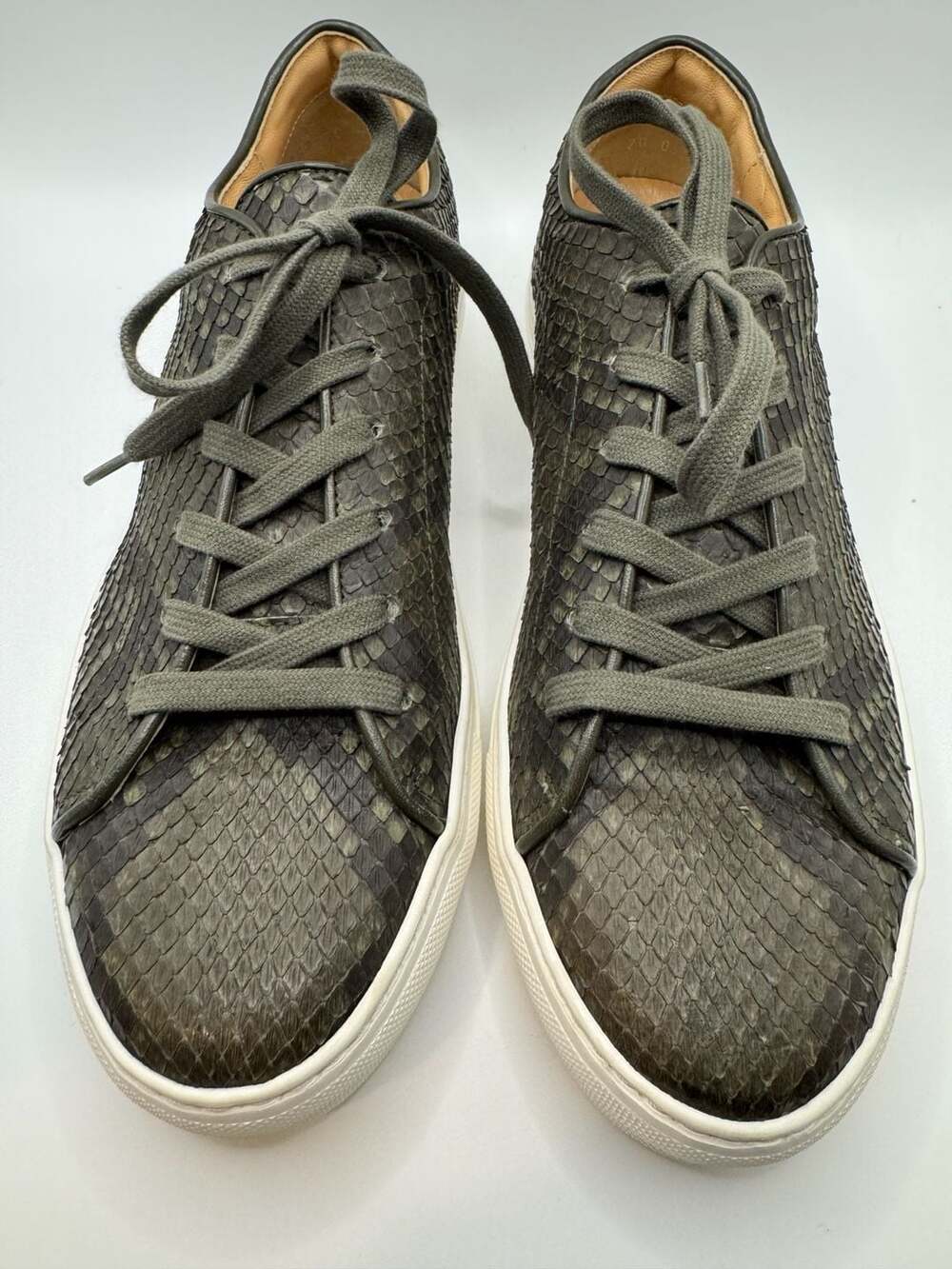 Diane B. Milano Leather Sneakers Green Snakeskin Embossed 42